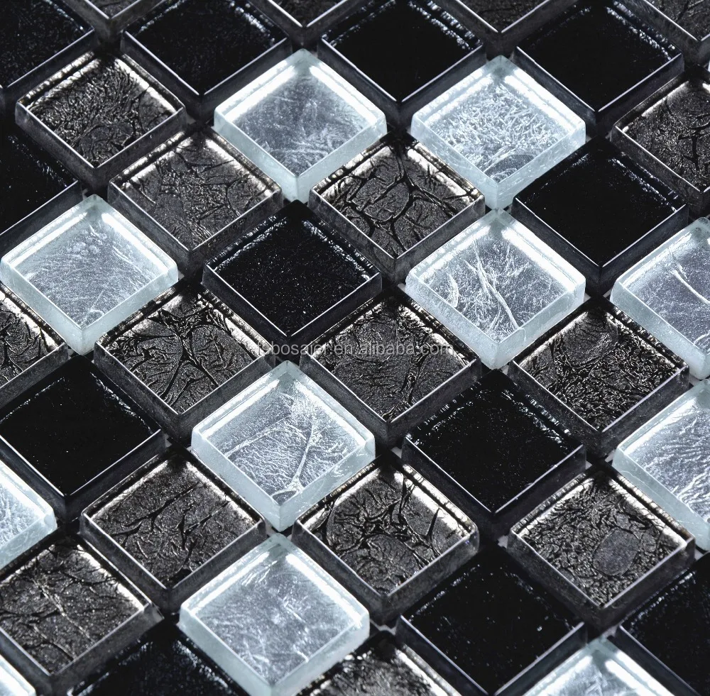 Glitter polished black and silver foil glass mosaic tile for wall kitchen backsplash