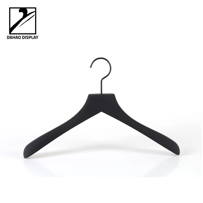 
black wooden clothes hanger with rubber coating 