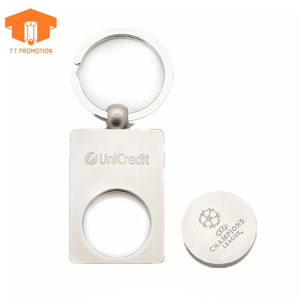 China Factory Supermarket Canadian Shopping Cart Token Keychain  Logo Trolley Coin Key Ring Custom