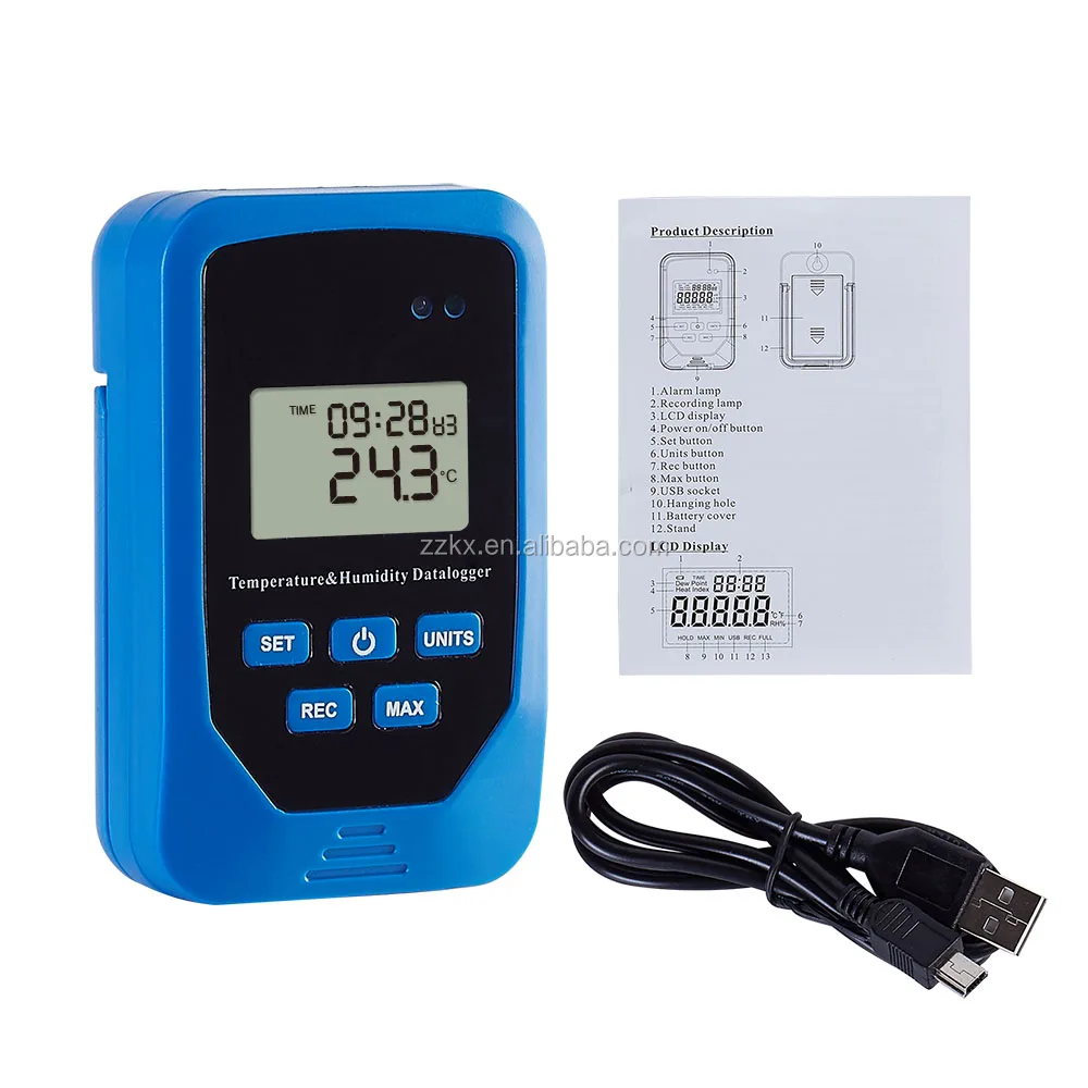 4 in 1 Temperature and Humidity Datalogger Temperature Recorder with Heat Index and Dew point temperature measurement KT5005