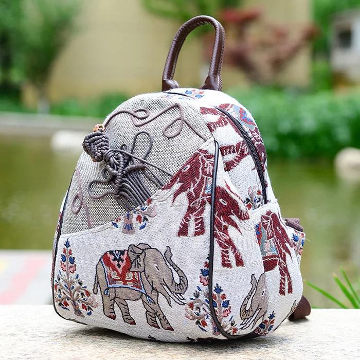 Handmade Embroidery Phoenix Pattern Stripe Backpack Bag Chinese National Style Embroidery Vintage Canvas Backpack Wholesale