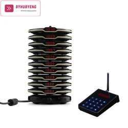 BYHUBYENG 1 Keypad Transmitter+10 Coaster Pagers Pager Restaurant Calling System Wireless Guest Paging Queuing System Beeper
