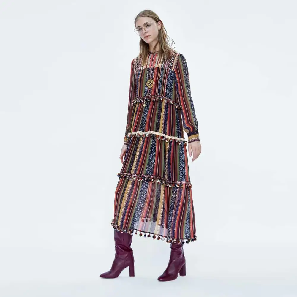 Повседневное шифоновое плиссированное платье с бахромой для женщин