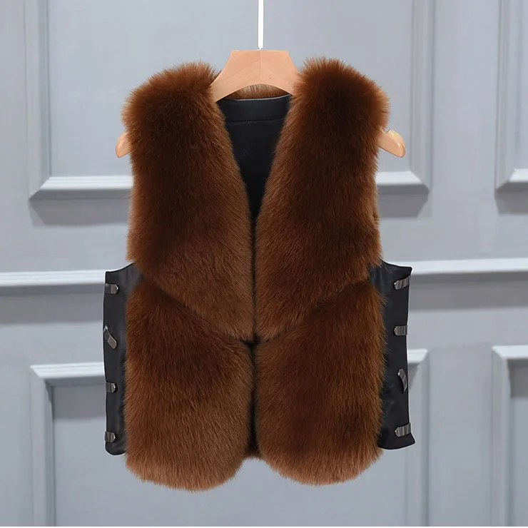 2019 Winter Faux Fox Fur Luxury  Ladies   Waist Coat&Vest