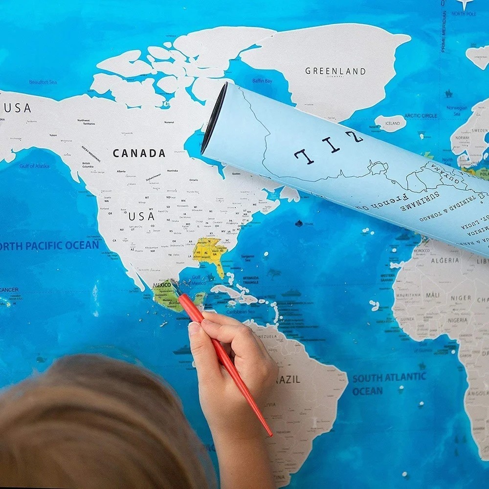 Custom Glossy Finish Plastic Scratch Off Map PVC Perfect Gift For Travelers