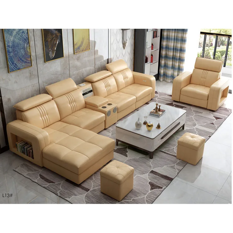 1 Wholesale heated fancy italian modern modular massage furniture living room lounge wooden big l shaped real leather sofa set