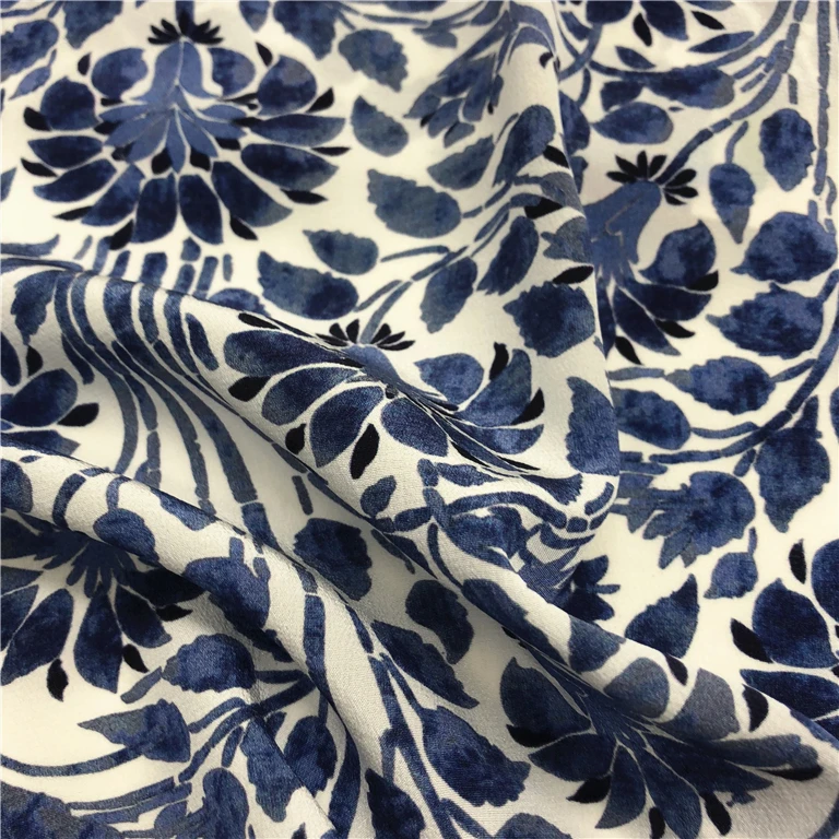High quality silk cotton strip custom pattern digital printing silk rayon velvet tissue burnout fabric