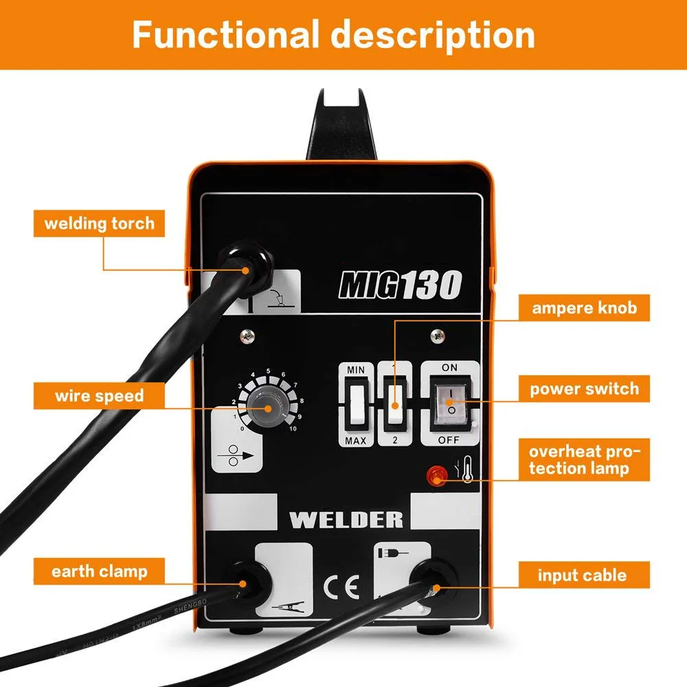 Rolwal Portable Electric AC Transformer Gas Gasless Co2 Arc Mag Mig Welding Plant Welder Machine 120 amp 130 amp MIG Welder