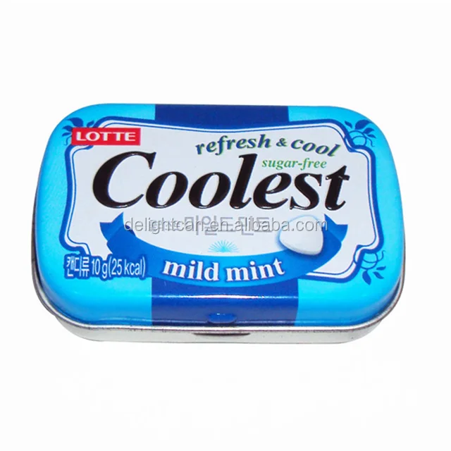 Прямоугольная жестяная коробка с откидной крышкой для упаковки мятных конфет