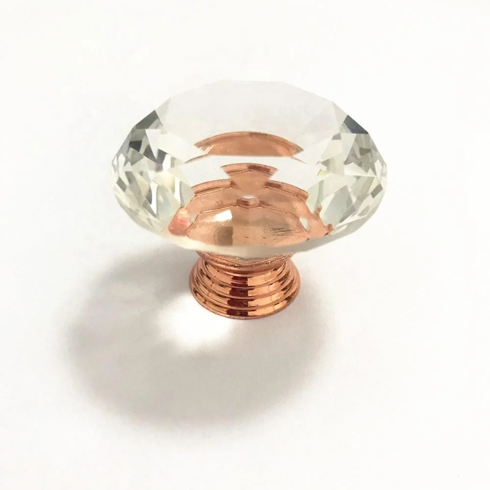 Розовое золото, бриллиант, 40 мм, ручка для шкафа, ящика, двери, Хрустальная Стеклянная Ручка