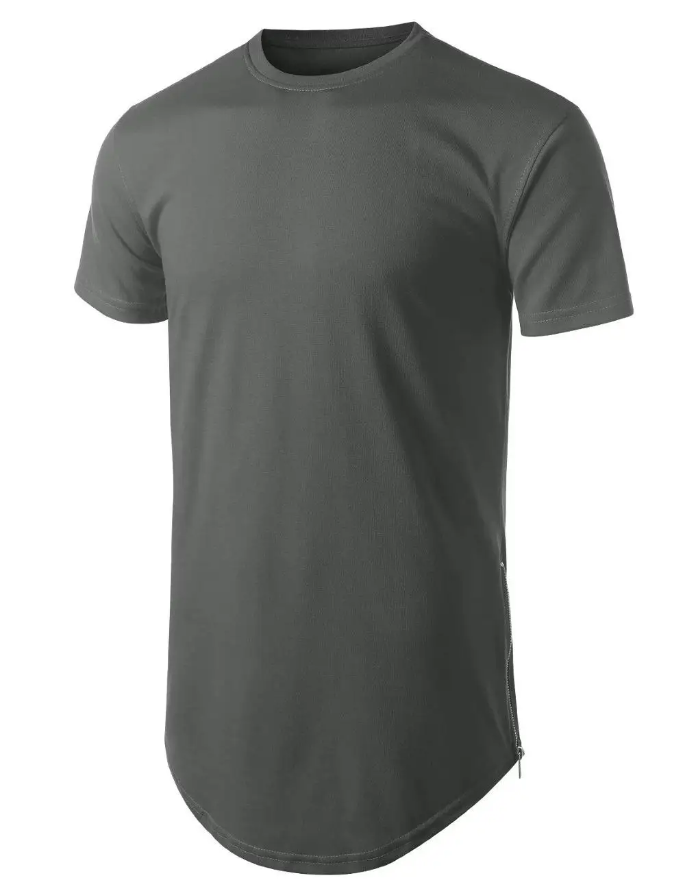 fashion mens streetwear longline scoop bottom t shirt with side zippers fitted elongated t shirt