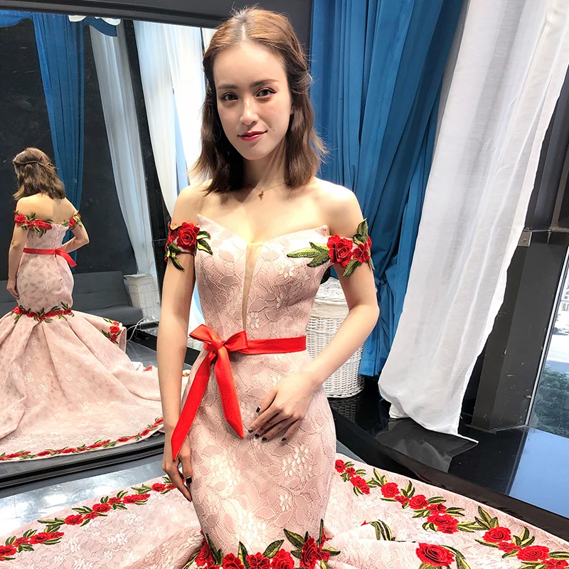 Jancember RSM66737 real cheap peach applique trumpet mermaid fashionable party evening dress