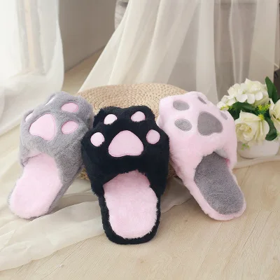 New styles cute cartoon household paw woman plush cotton slippers