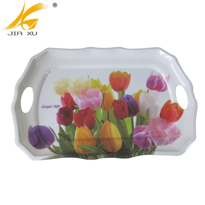 30% melamine tray rectangular handle wavy serving tray