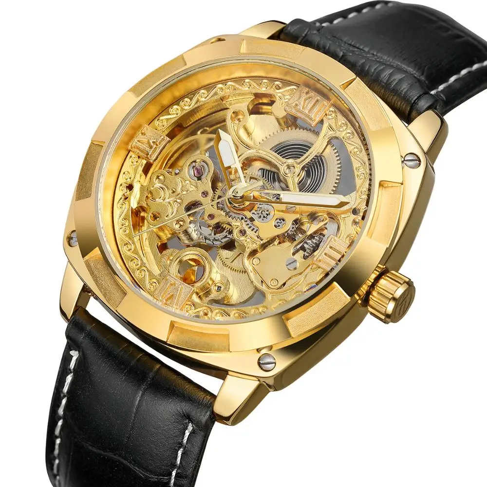 Chinese wholesaler brand FORSINING genuine leather casual custom logo watch automatic skeleton men wrist watch
