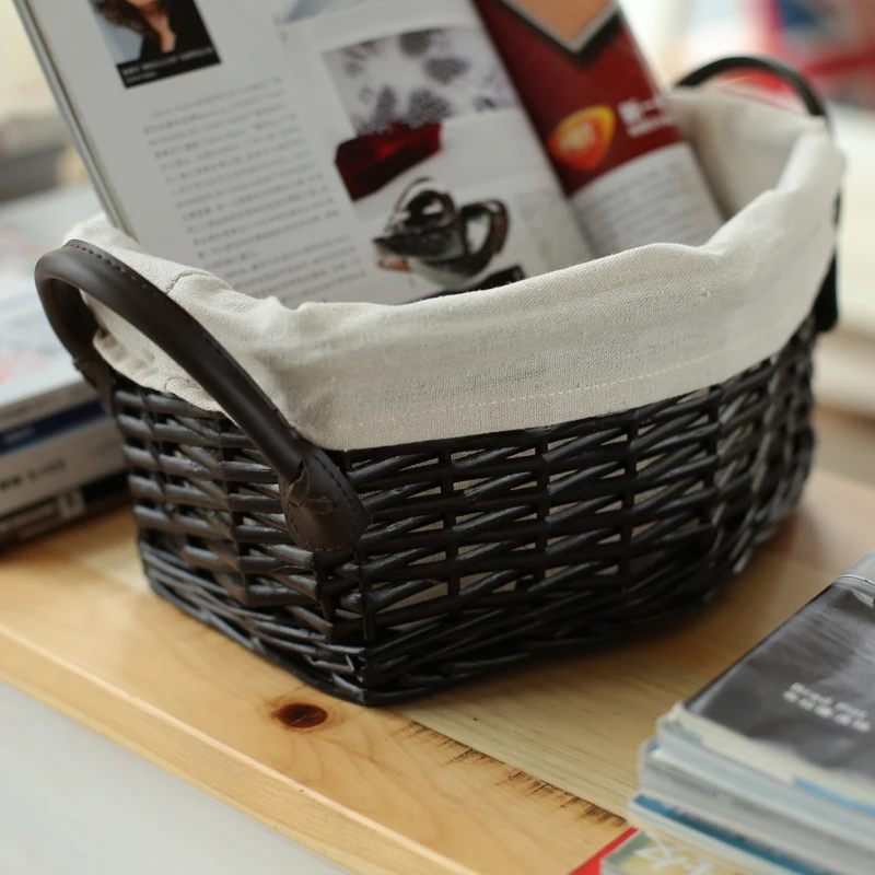 YRMT,Easter basket handmade black wicker basket with lining