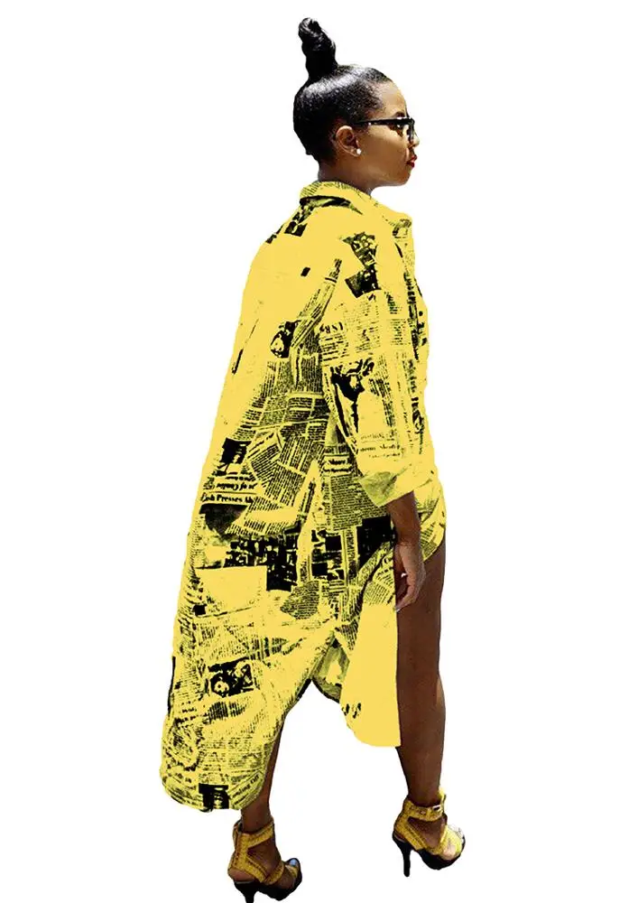 
Top rating fashion design button closure newspaper print pointed collar shirt dress 