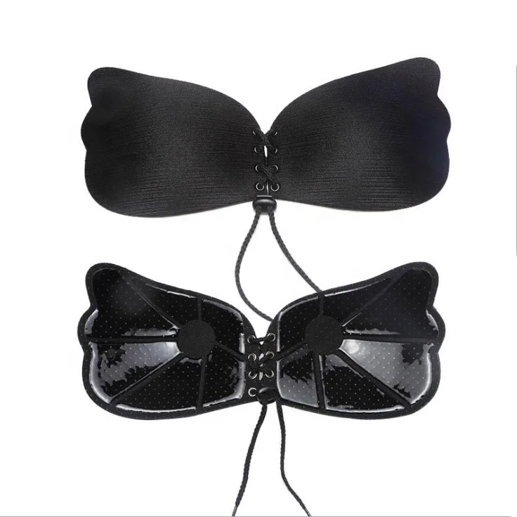 Self adhesive invisible nipple showing bra with drawstring fly strapless sexy girl nude bra