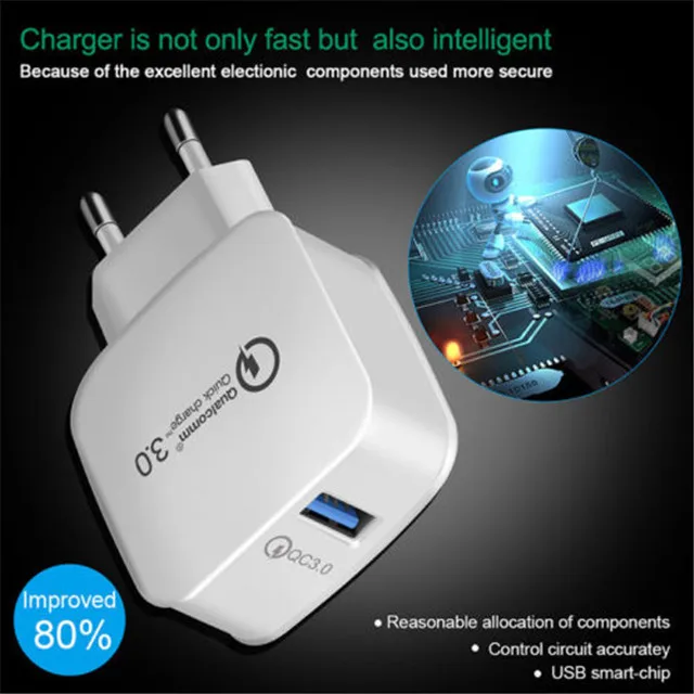 Quick Charge 3.0 Wall Charger 5V 9V 12V 18W 1 Port For Smartphone Fast Rapid Home Adapter