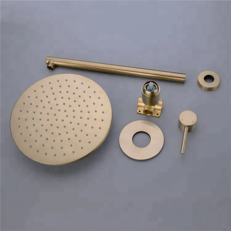 Brushed Gold Solid Brass Bathroom Shower Set Shower System Mixer Water Set 8-10 Inch Rain Shower