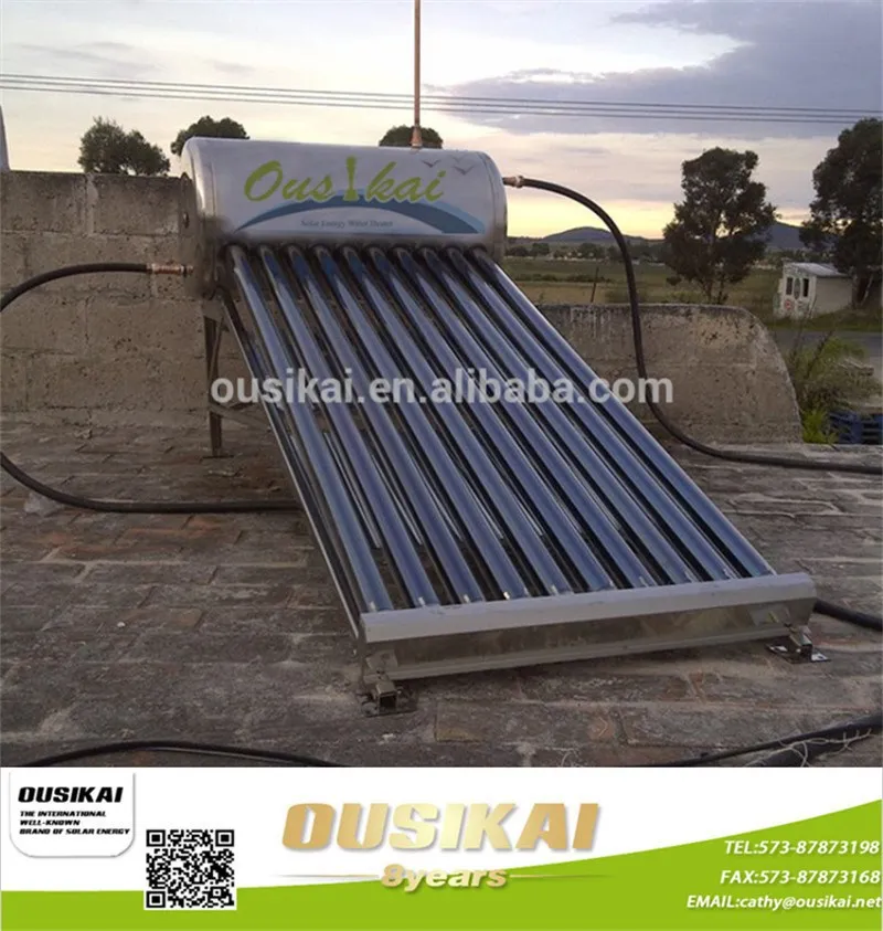 Evacuated tube low pressure solar water heater for slope or flat roof