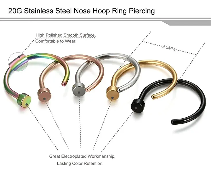 Wholesale retail cheap fancy plated titanium colorful body jewelry screw nose ring stud nose piercing jewelry