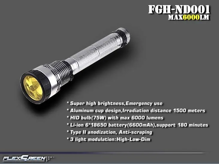 6000lm big power high brightness rechargeable 75w hid search torch