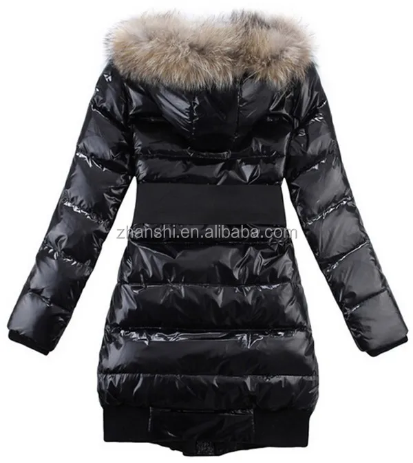 Wholesale Cheap Stylish Women Black Long Down Coat With Fur Collar