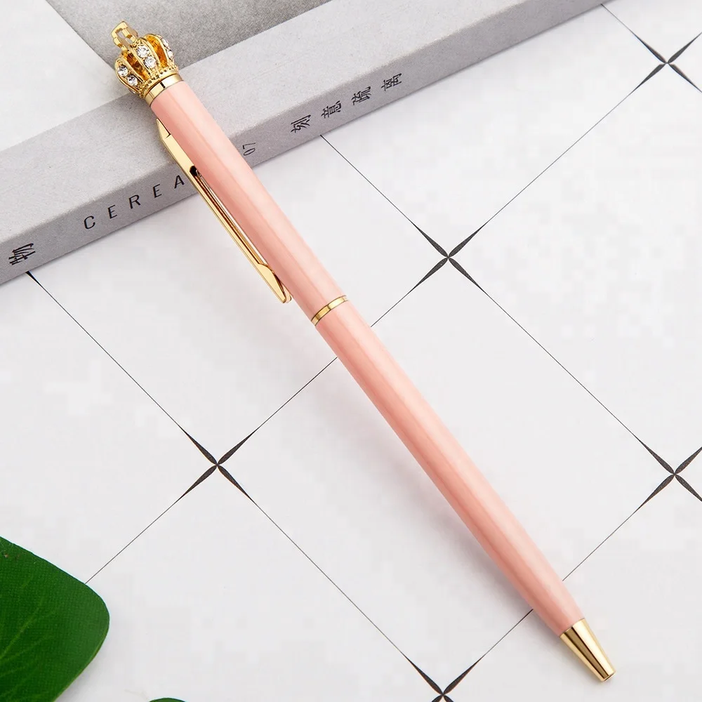 hot selling church anniversary souvenirs cute weeding pen diamond crown luxury metal twist pen for gift
