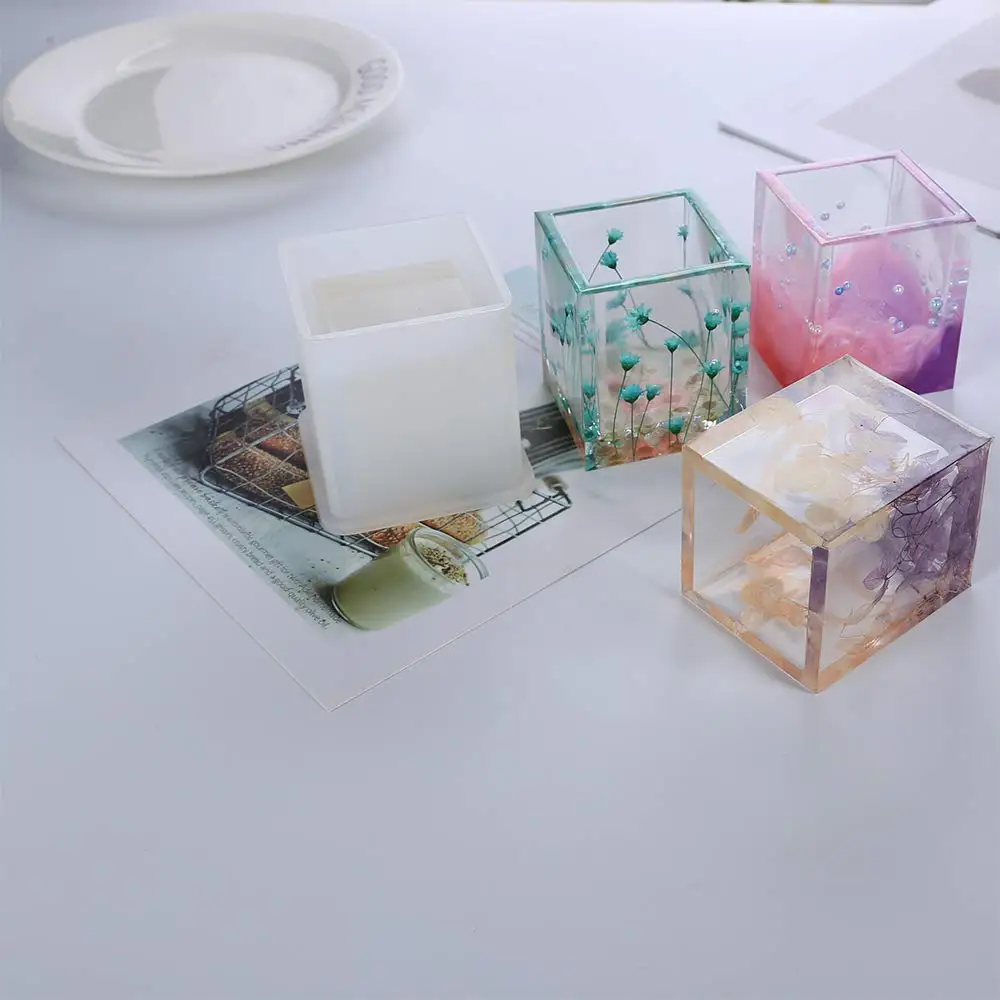 2 Pack Pen Holder Molds Square Round Resin Flower Pot Mold Durable Silicone Molds For Concrete Planter Craft