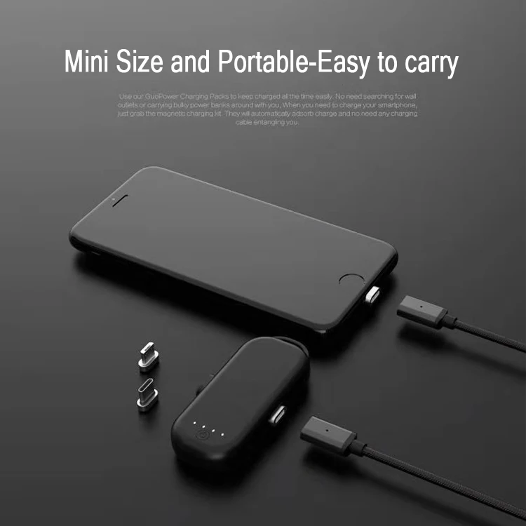 
Mini portable magnetic power bank with 3 in 1 usb magnet charging cable for phone emergency charging 