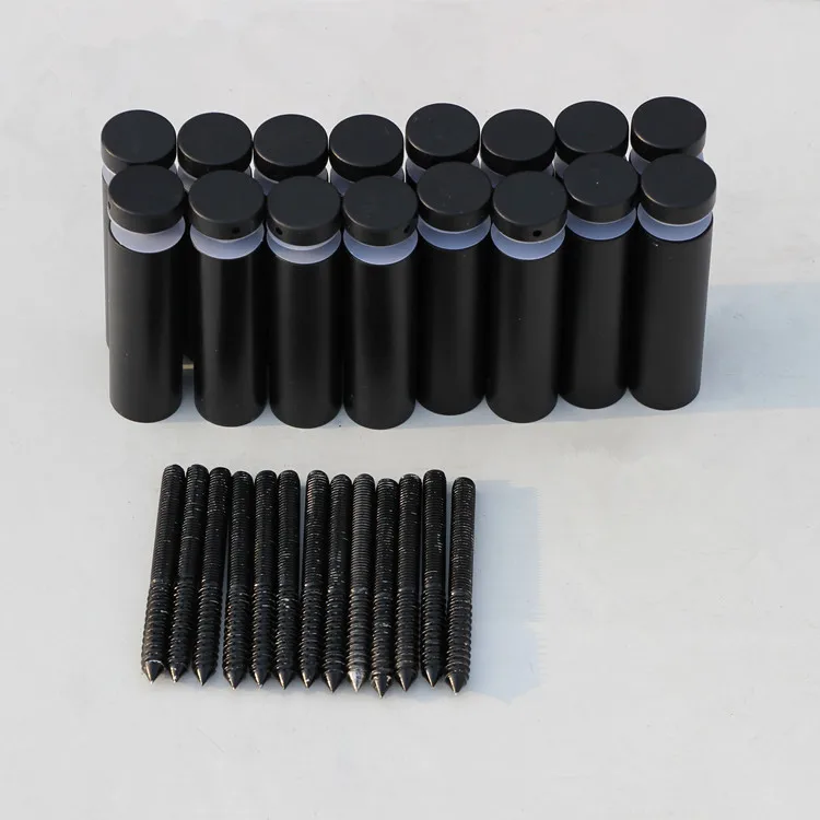 Advertising screw with adjustable wall to glass connector standoff