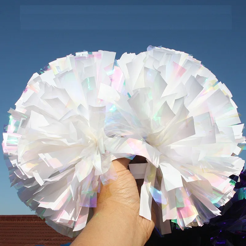 6 inch Cheerleading Pom Sports Dance Cheer metallic white Pom Pom for Sports Team Spirit Cheering
