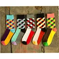 New Brand Happy socks British Style Plaid Socks Gradient Color High Quality Men s Cotton argyle