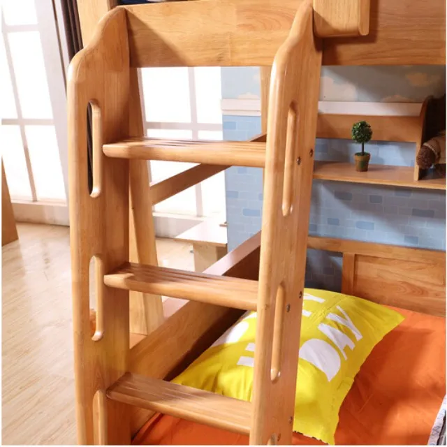 Rustic Style Kids Solid Wood Bunk Beds with Bookshelf High Quality Children Furniture Sets