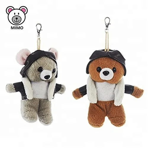 10CM Airline Aviator Mini Plush Teddy Bear Wholesale Cheap Custom Cute Stuffed Soft Small Toy Plush Pilot Teddy Bear Keychain