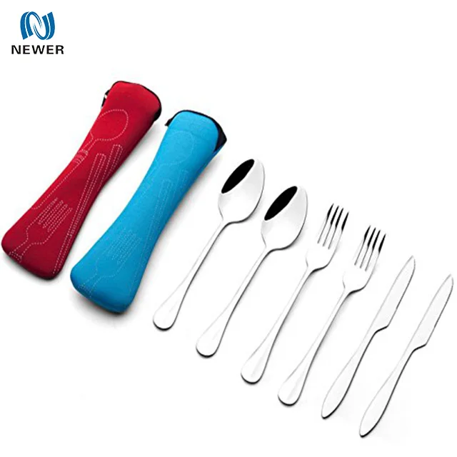
Wholesale promotional cheapest eco reusable waterproof camping custom printed neoprene fork spoon tableware set case 