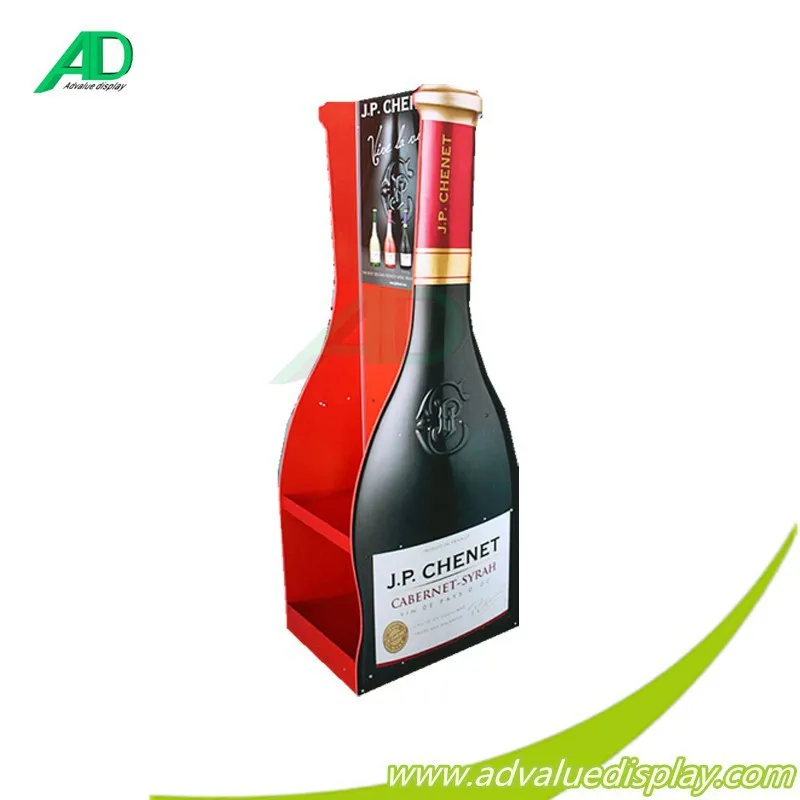 Wine bottle box beverage drinking cardboard floor display stand , corrugated paper free standing pop up display
