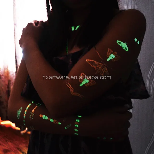Glow In The Dark Temporary Tattoo Sticker Gold Foil Glow Tattoo Sticker