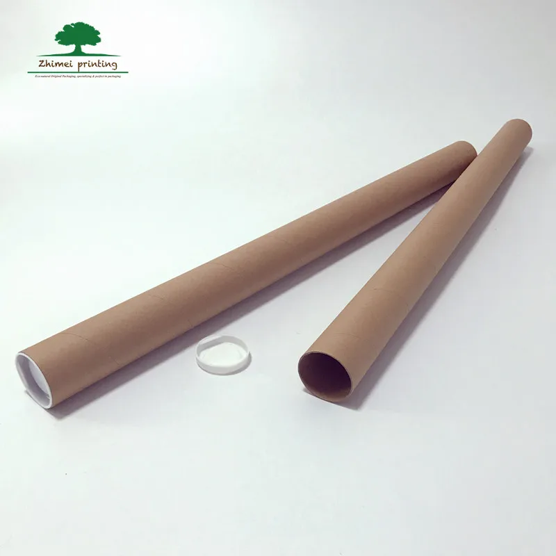 2mm thickness cardboard kraft paper cardboard shipping tube poster paper tube with white plastic end cap
