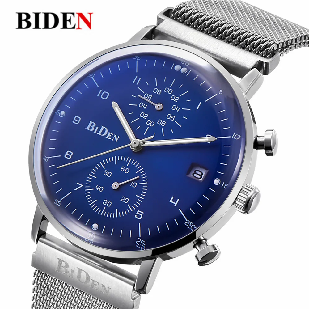 Stainless Steel Mesh Strap Alloy case japan movement chronograph Quartz simple Watch for man with five hands