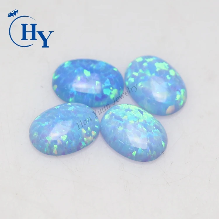 Blue opal oval cabochon synthetic loose opal for silver ring