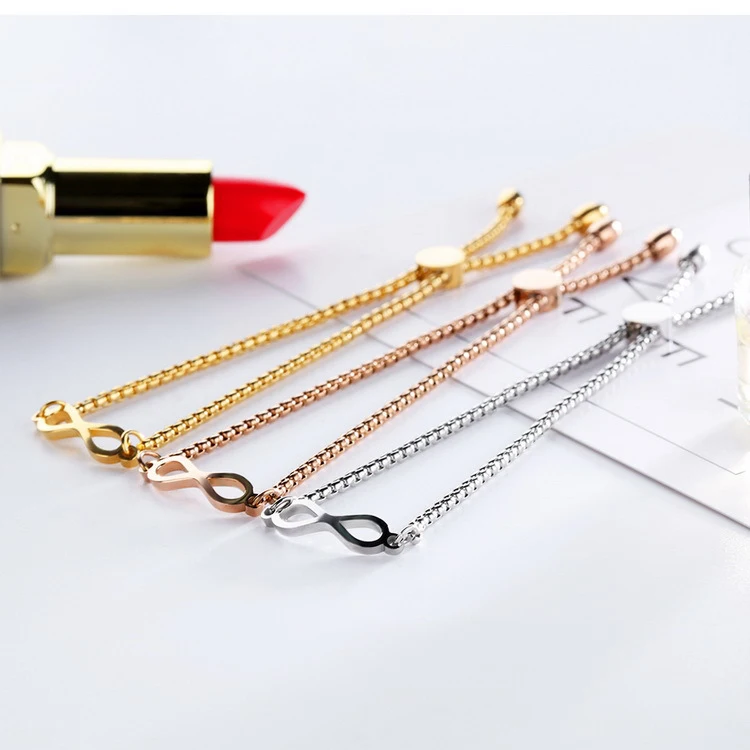 adjustable Titanium steel Rose Gold Chains Bracelet adjustable Infinite Stainless Steel Chain Bracelet