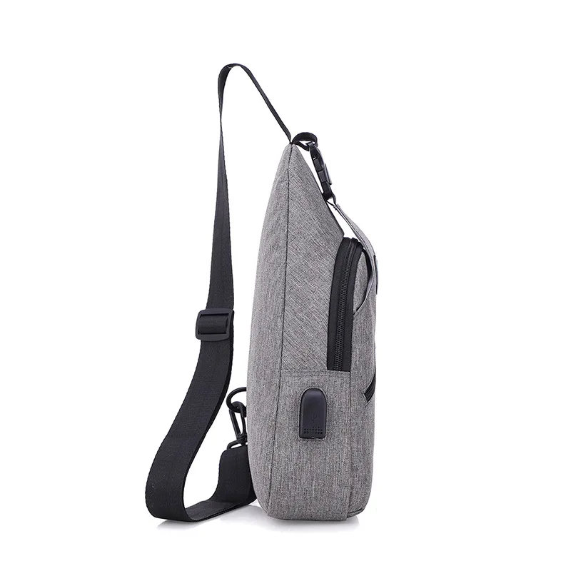 USB Charging Sling Bag Men Chest Bags with Earphone hole