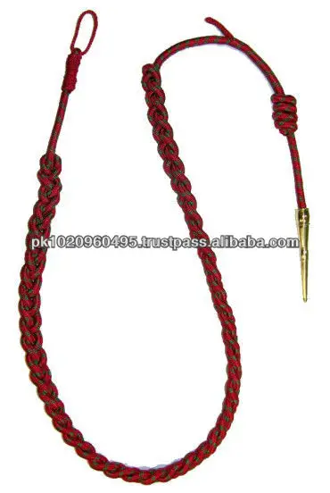 Hot selling Red Silk Uniform Shoulder Lanyard with Gold Metal Tip | Officer Uniform Cords