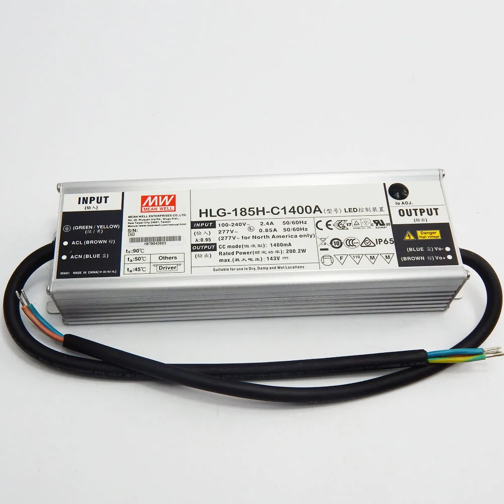  HLG-185H-C1400A 200 ватт meanwell ip65 1400ma светодиодный
