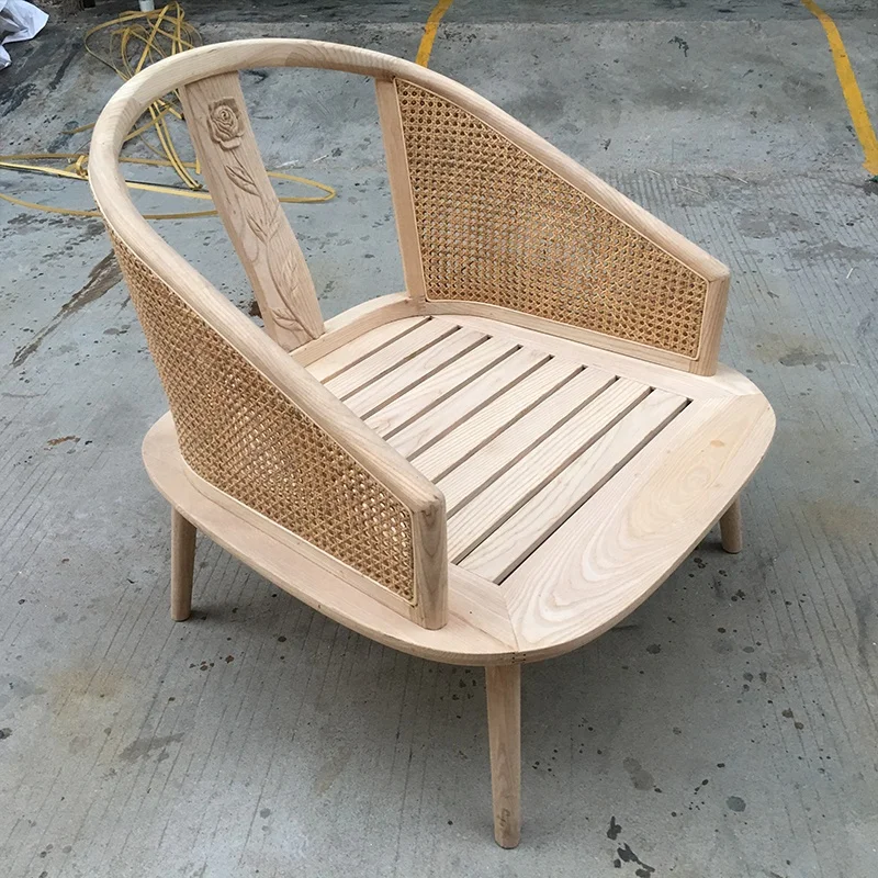Top Sale Wooden Hand carved Chair Leisure Sofa  Rattan Armchair