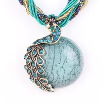 2016 nova Pavão decoração colar de cadeia curta clavícula Feminina Turquesa áspera pedra pingente colares de jóias de estilo verão