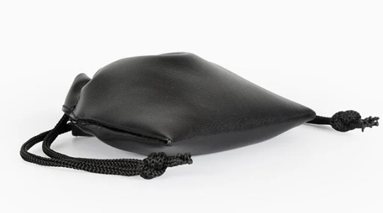 Custom Faux Black drawstring pu leather pouch
