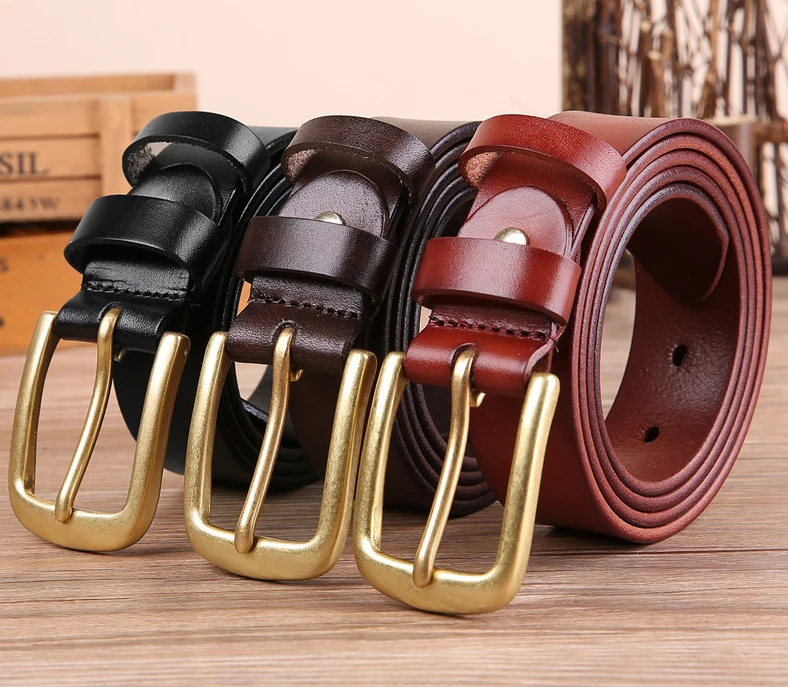 2.8cm width solid brass single prong pin buckle soft high quality unisex 100% italian genuine leather belt for girls